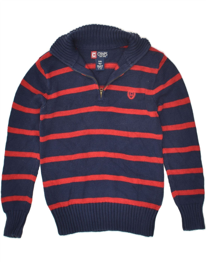 CHAPS Boys Zip Neck Jumper Sweater 7-8 Years Small Navy Blue Striped | Vintage Chaps | Thrift | Second-Hand Chaps | Used Clothing | Messina Hembry 