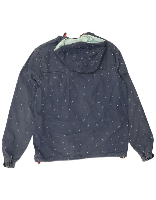 Penguin Herre abstrakt mønster Hooded Bomber Jacket UK 40 Large Blue Cotton