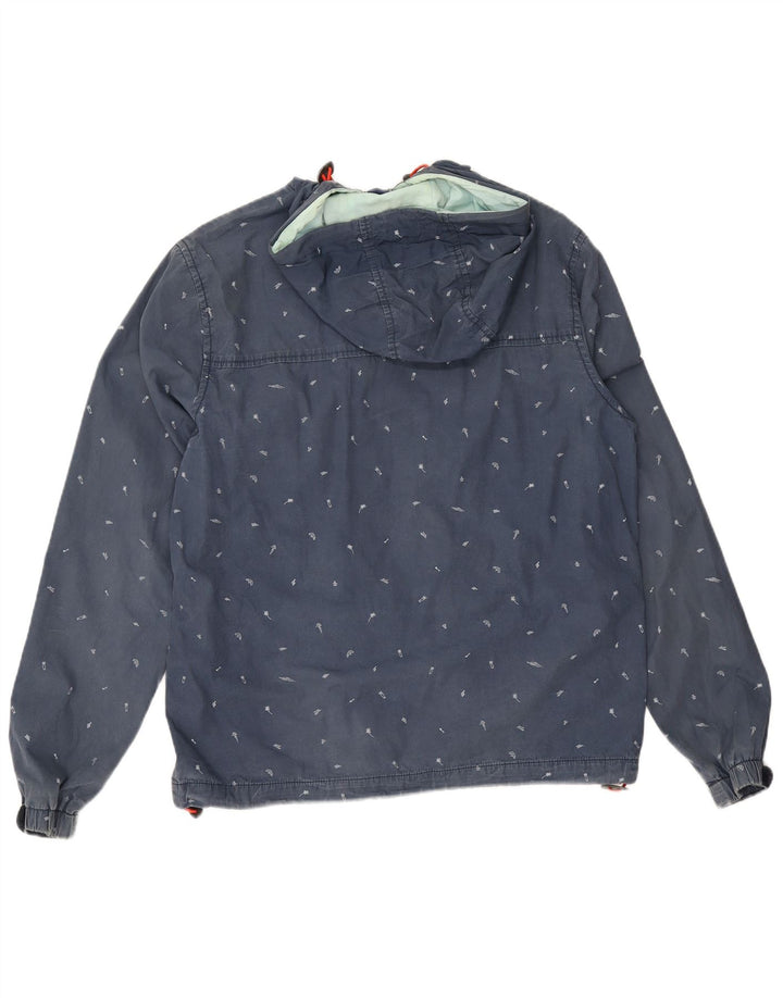 Penguin Herre abstrakt mønster Hooded Bomber Jacket UK 40 Large Blue Cotton