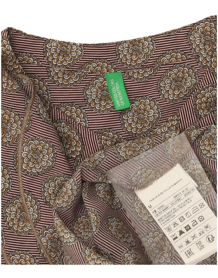 Benetton Womens flæse foran bluse Top UK 14 Medium Grey Floral