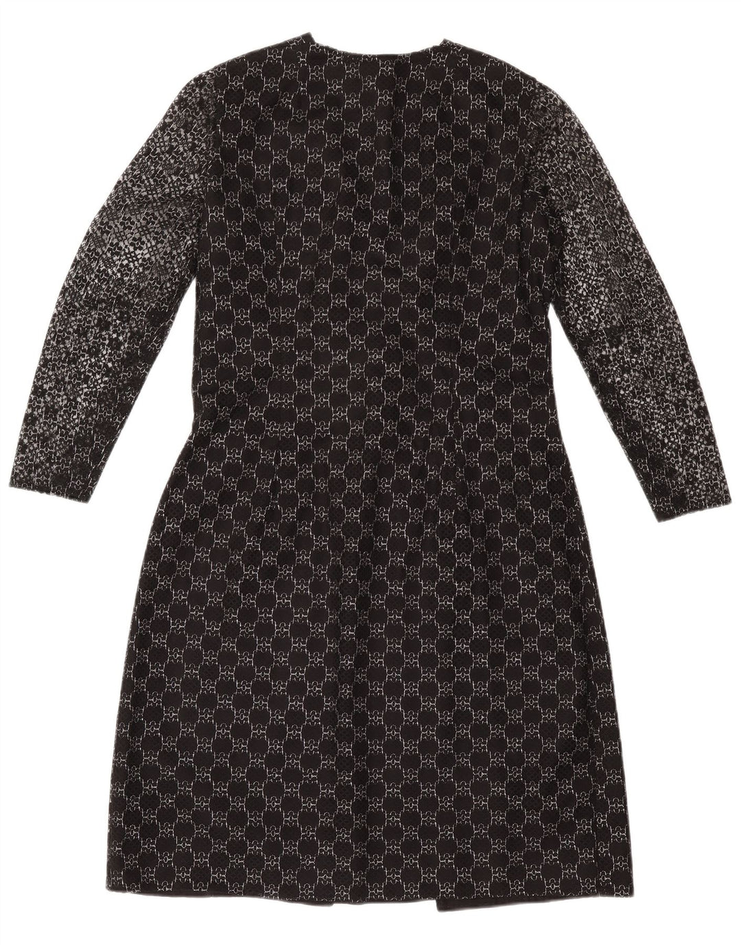 Vintage Dame Langærmet Skede Kjole UK 12 Medium Sort Geometrisk