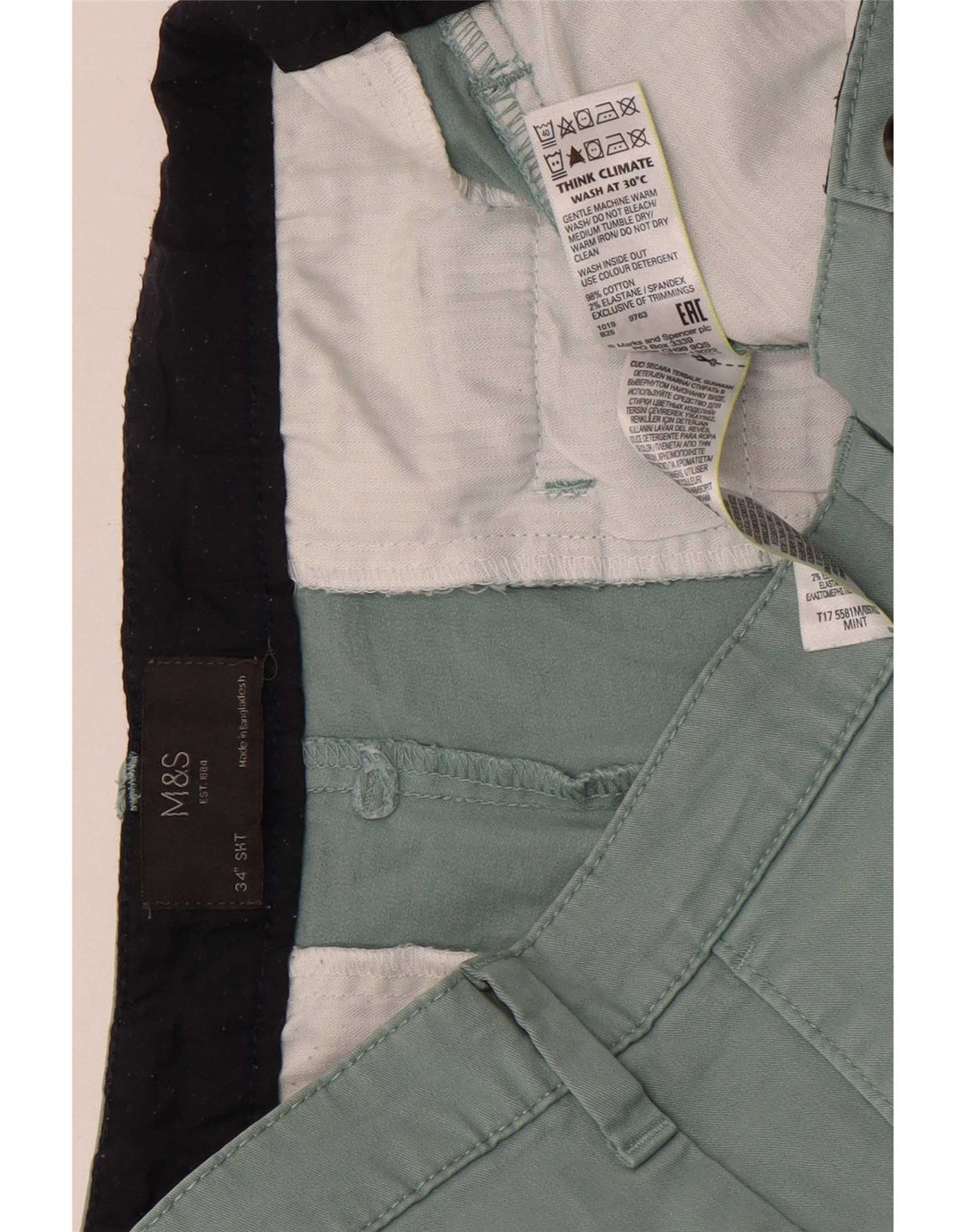 Marks & Spencer Chino Shorts til mænd W34 Stor grøn bomuld