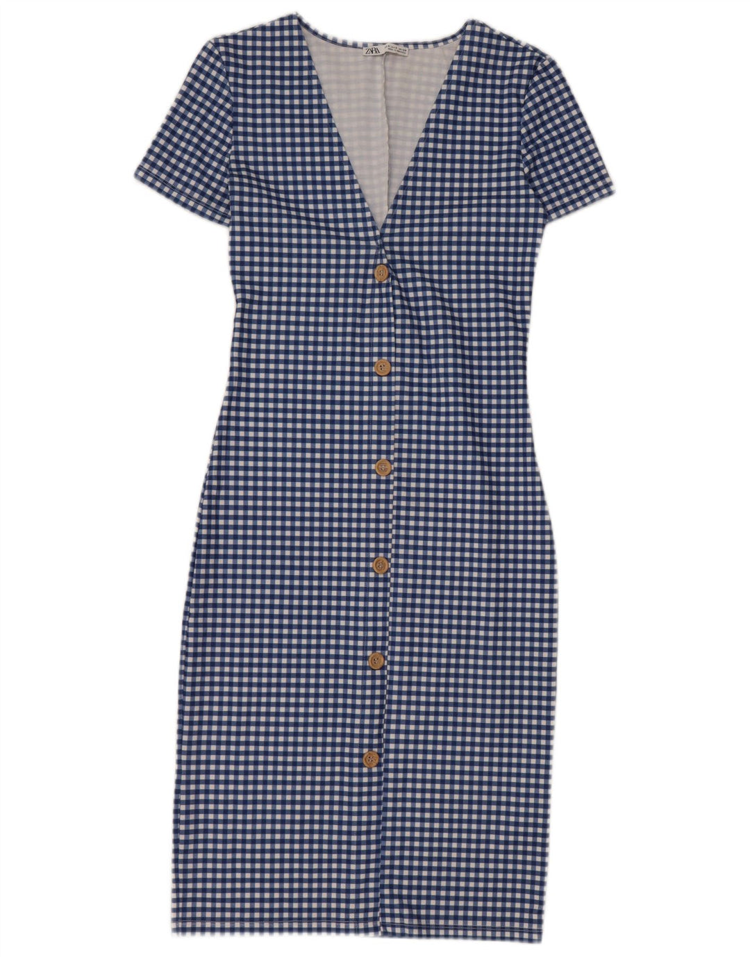 Zara Womens Bodycon Dress UK 8 Small Blue Gingham Polyester