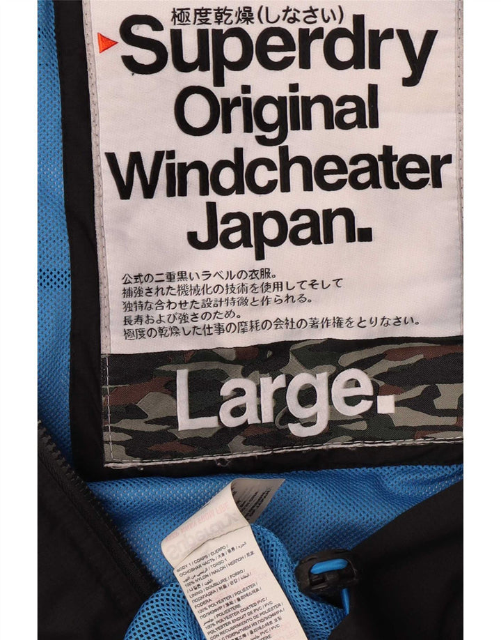 Superdry Windcheater Regnjakke med hætte til mænd UK 40 Stor sort farveblok
