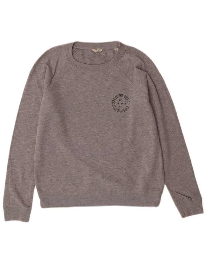 JACK WILLS Dame Sweatshirt Jumper UK 12 Medium Grå Bomuld