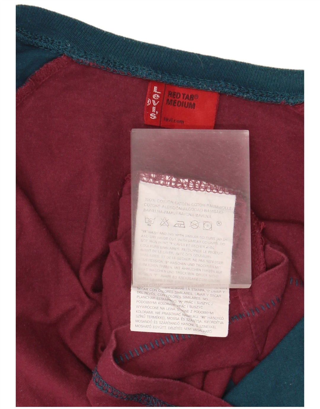 Levi's Dame Grafisk Top Langærmet UK 14 Medium Burgundy Colourblock