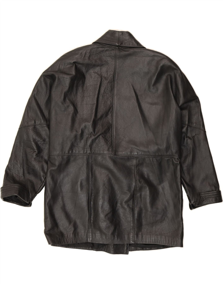 VINTAGE Womens Double Breasted Leather Jacket UK 18 XL Black Leather Vintage Vintage and Second-Hand Vintage from Messina Hembry 