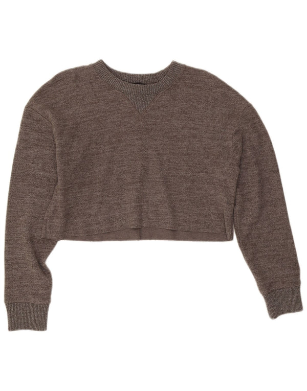 Zara Womens Crop Top Langærmet UK 10 Small Grå Flecked