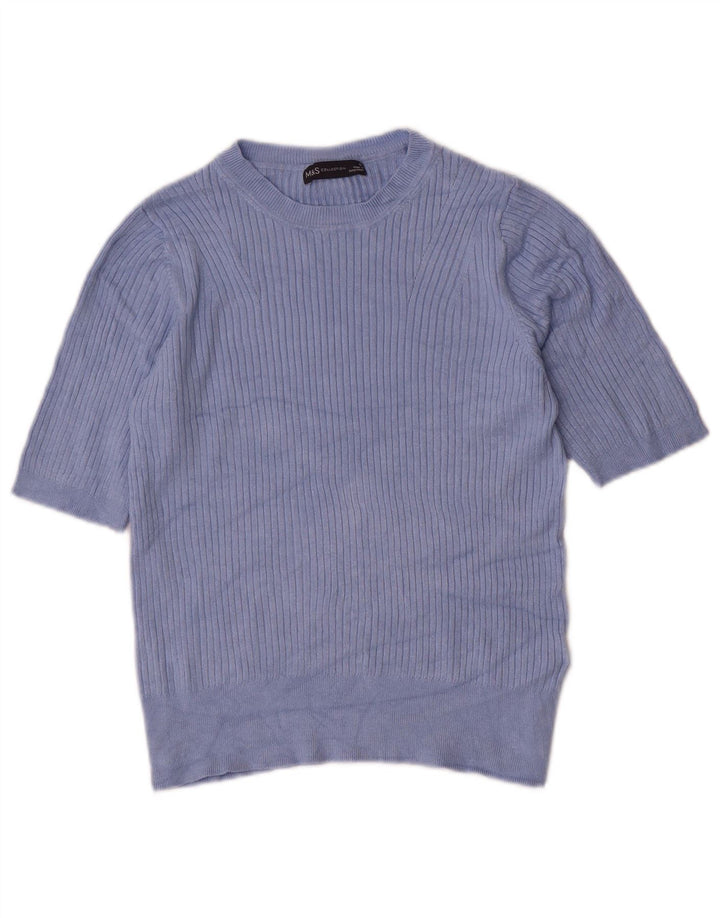 Marks & Spencer Dame Boat Neck Jumper Sweater UK 12 Medium Blue