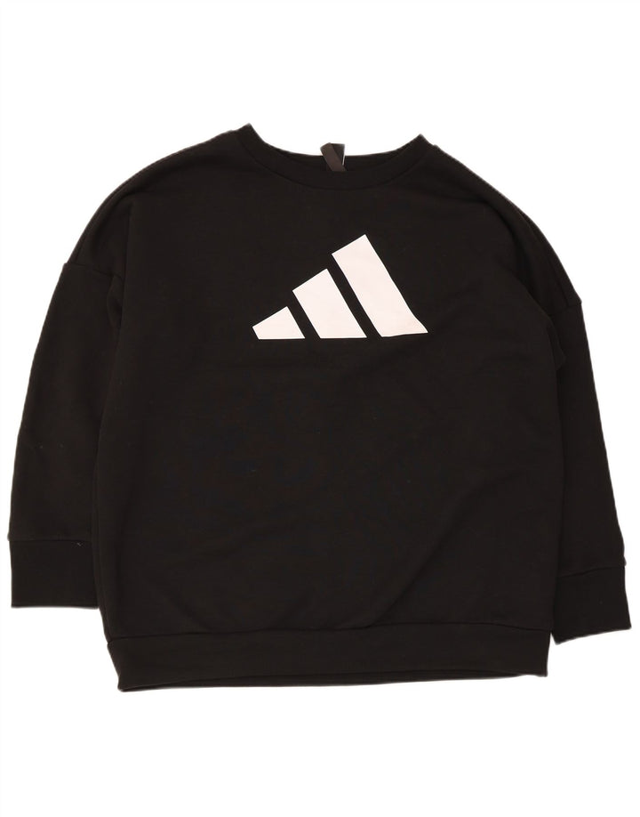 Adidas Dame Grafisk Oversized Sweatshirt Jumper UK 12/14 Medium Sort