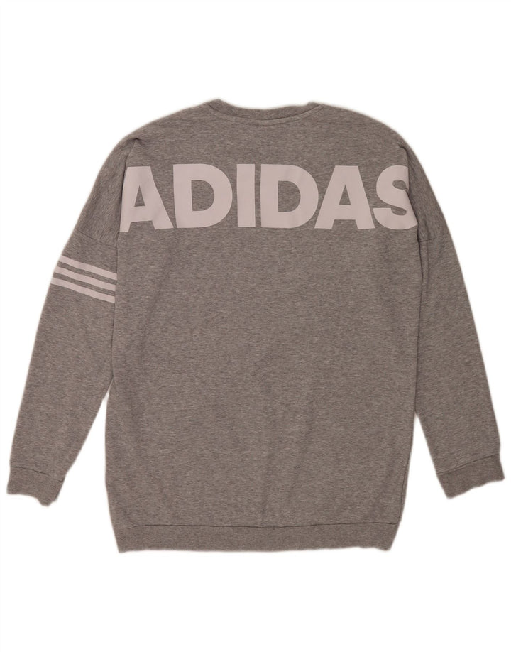 Adidas Dame Grafisk Oversized Sweatshirt Jumper UK 8/10 Small Grey Bomuld