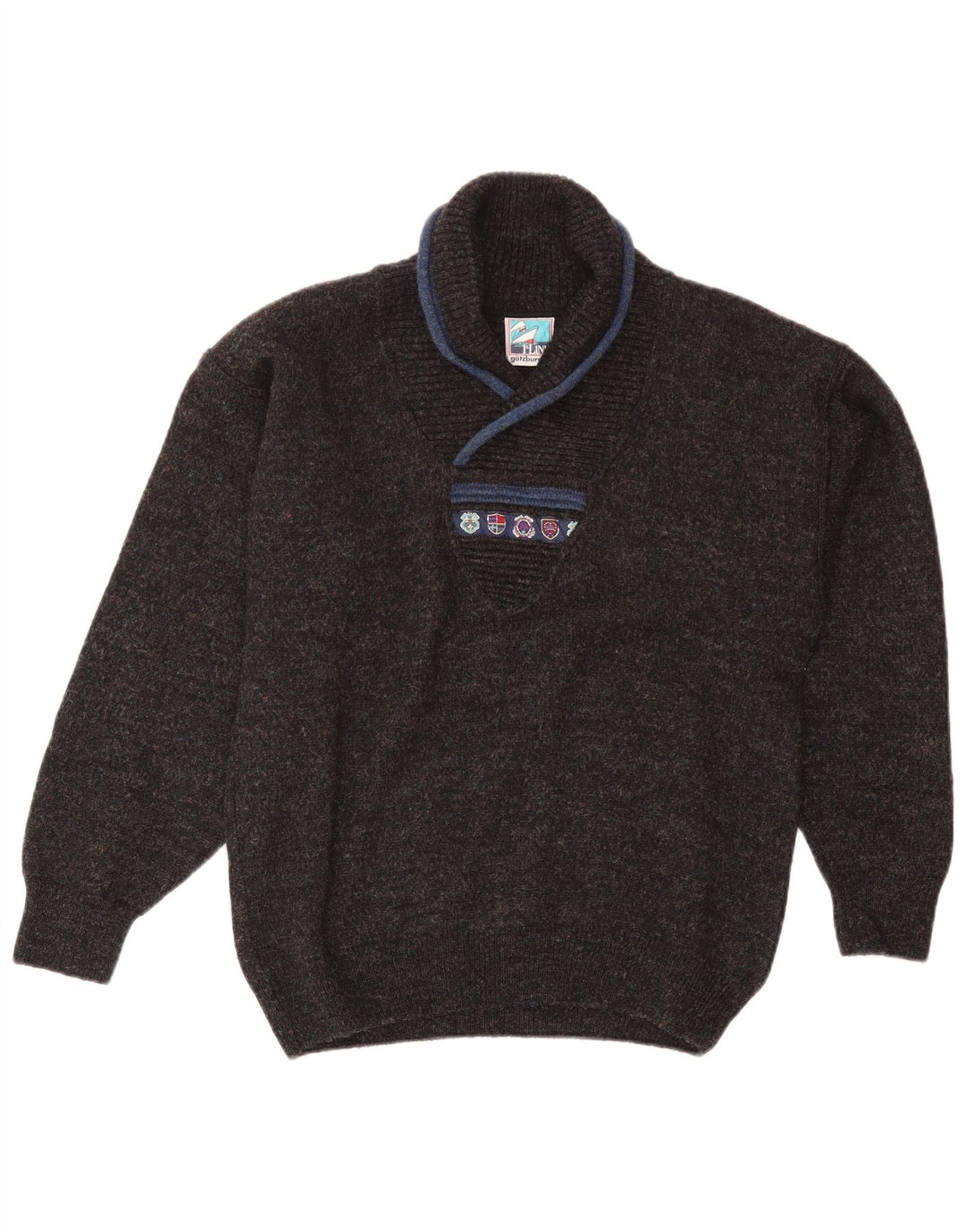 Vintage herre sjal hals sweater mellem marineblå uld