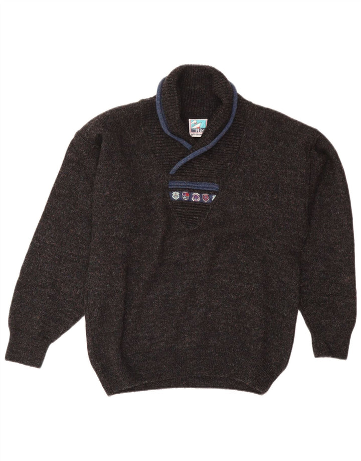 Vintage herre sjal hals sweater mellem marineblå uld