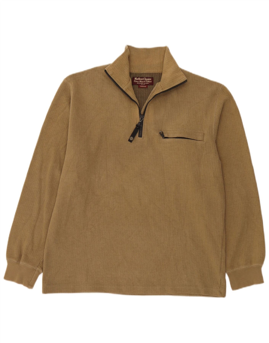 Marlboro Classics Herre Zip Neck Sweatshirt Jumper Medium Beige Bomuld
