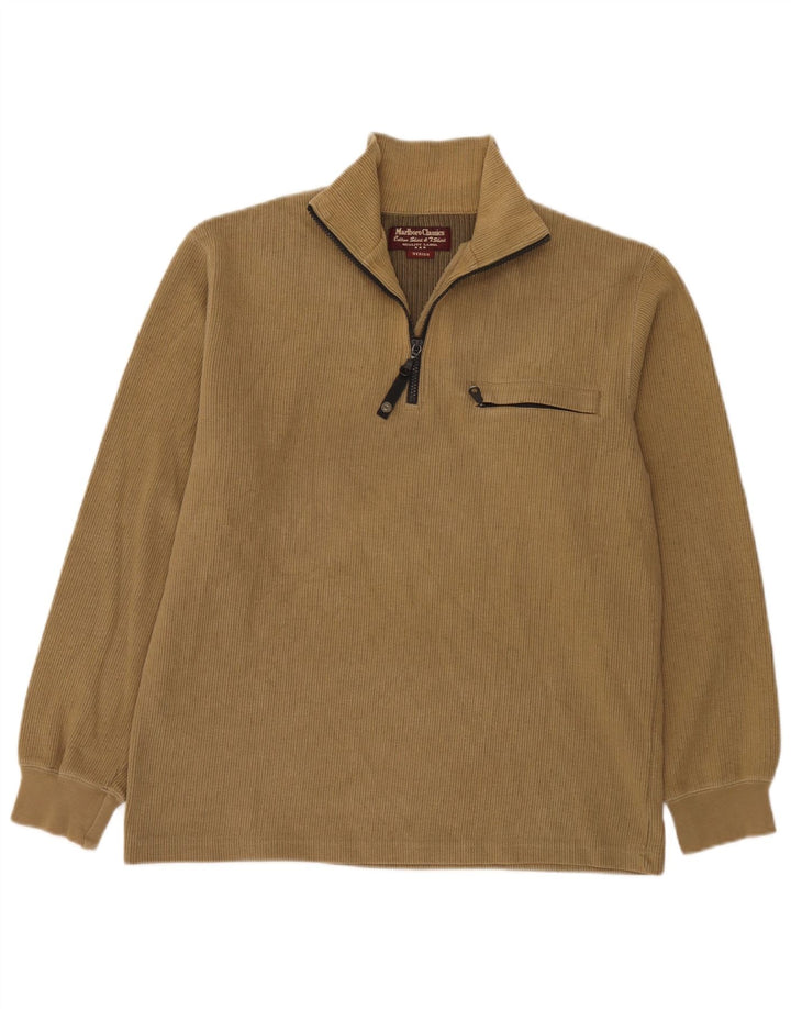 Marlboro Classics Herre Zip Neck Sweatshirt Jumper Medium Beige Bomuld