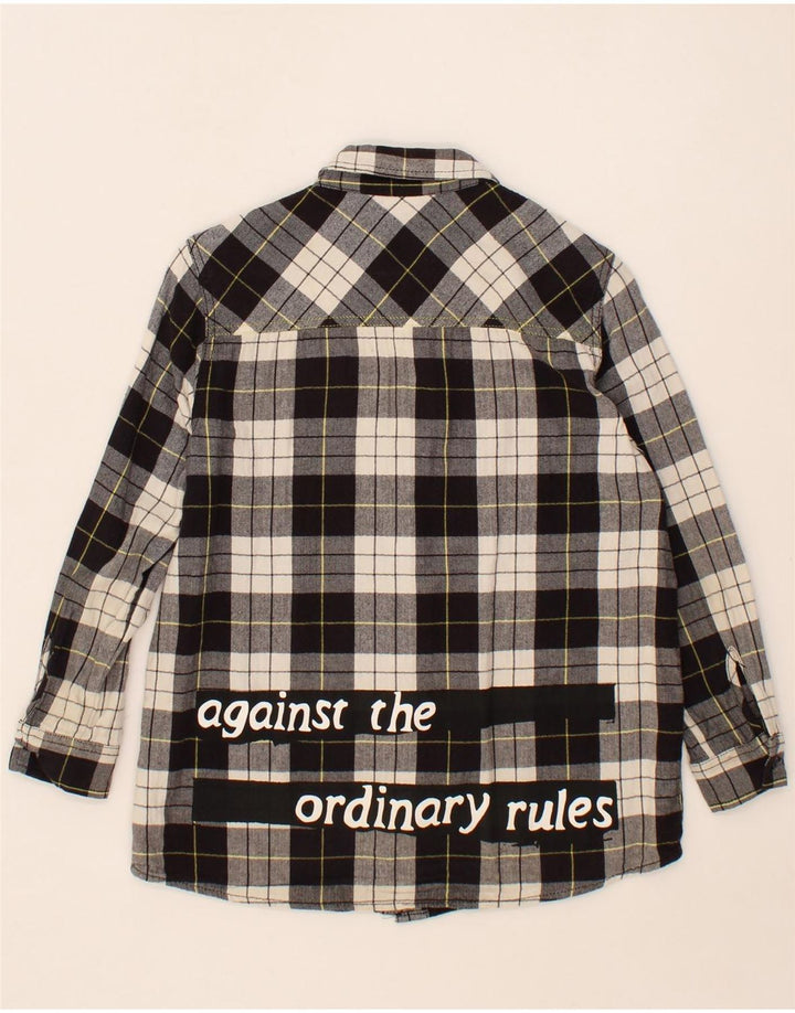 SISLEY Boys Graphic Flannel Shirt 8-9 Years Large Black Check Cotton Vintage Sisley and Second-Hand Sisley from Messina Hembry 