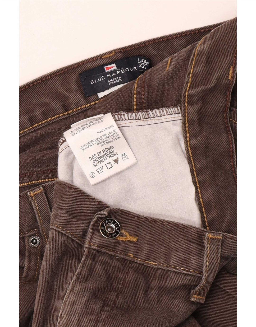 Marks & Spencer Herre Blue Harbor Straight Jeans W36 L28 Brun Bomuld