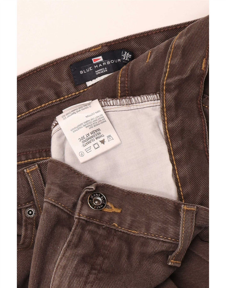 Marks & Spencer Herre Blue Harbor Straight Jeans W36 L28 Brun Bomuld