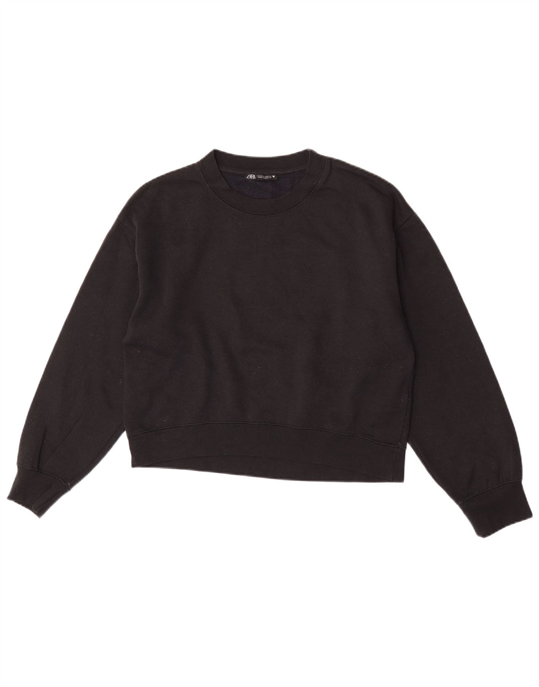 Zara Womens Crop Sweatshirt Jumper UK 14 Medium Black Polyester