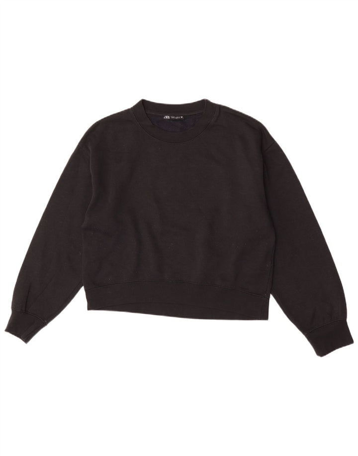 Zara Womens Crop Sweatshirt Jumper UK 14 Medium Black Polyester