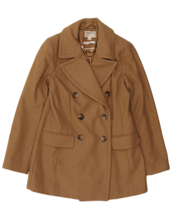 Monsoon Womens Pea Coat UK 10 Lille brun uld