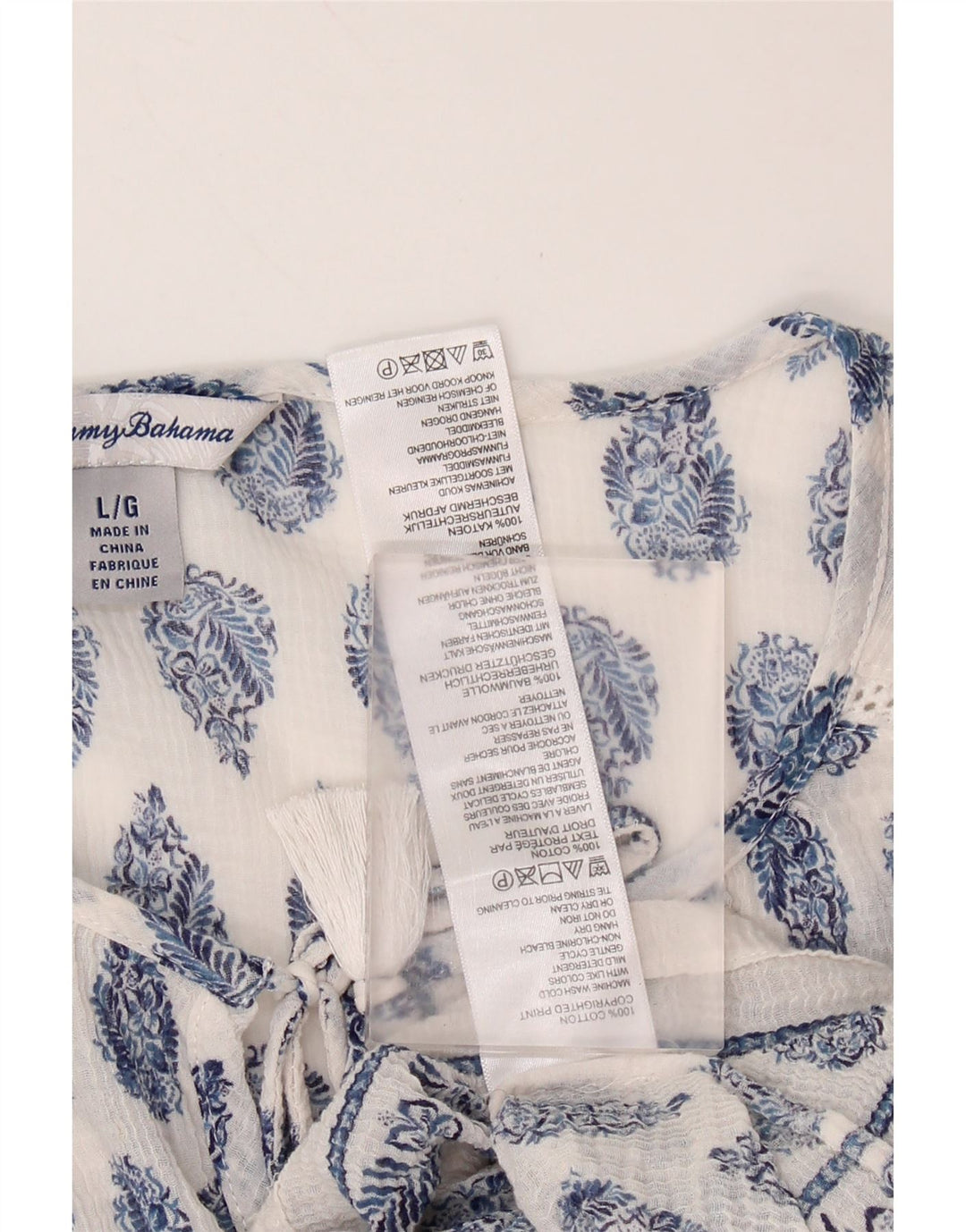 TOMMY BAHAMA Dame 3/4-ærmet blusetop UK 16 Stor hvid Paisley Bomuld