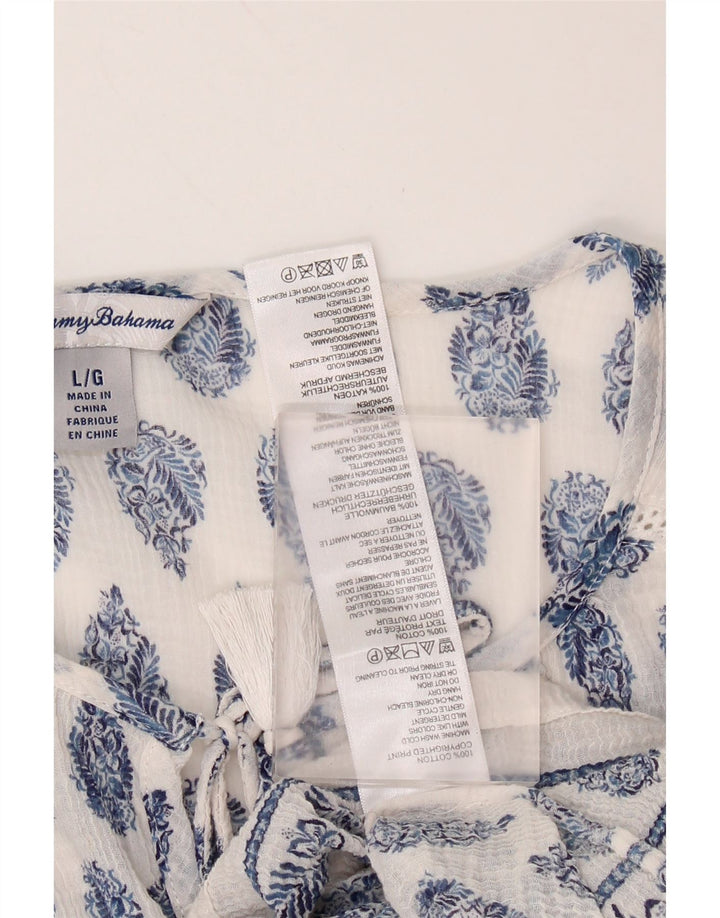 TOMMY BAHAMA Dame 3/4-ærmet blusetop UK 16 Stor hvid Paisley Bomuld