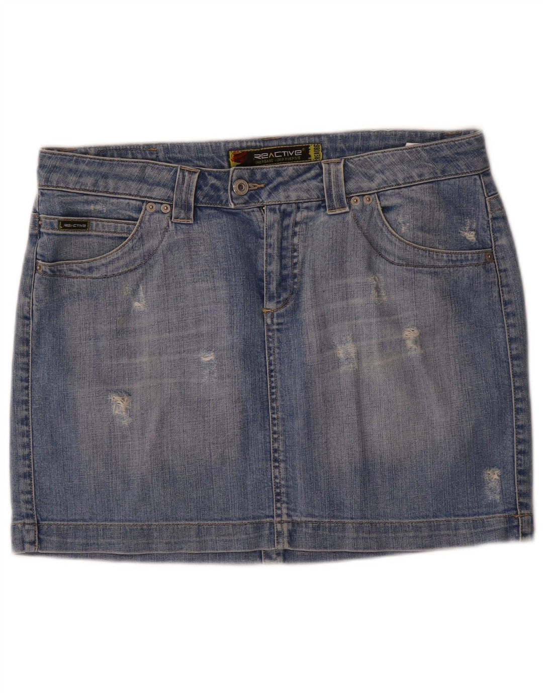 Vintage Kvinders Distressed Mini Denim Nederdel W31 Medium Blue Bomuld