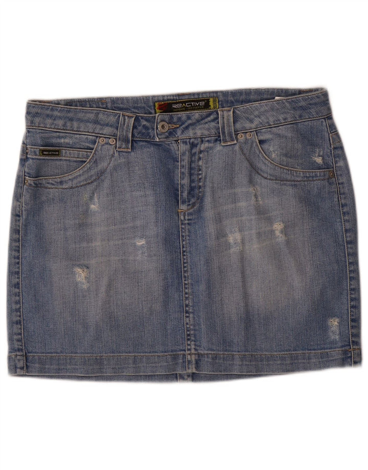Vintage Kvinders Distressed Mini Denim Nederdel W31 Medium Blue Bomuld