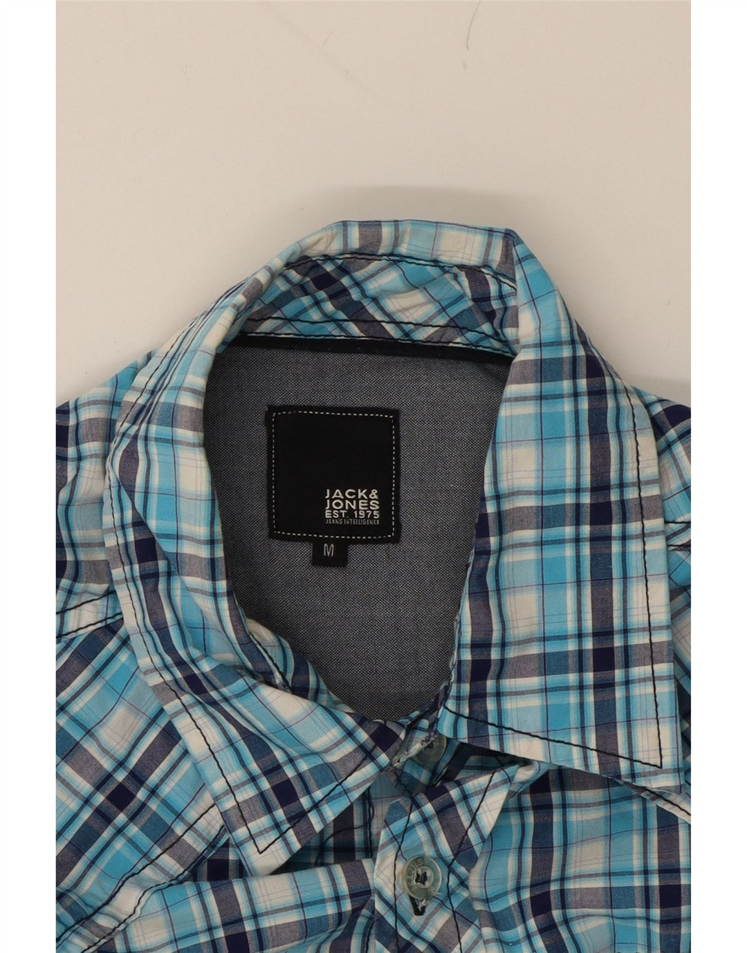 JACK & JONES Mens Short Sleeve Shirt Medium Blue Check Cotton Vintage Jack & Jones and Second-Hand Jack & Jones from Messina Hembry 