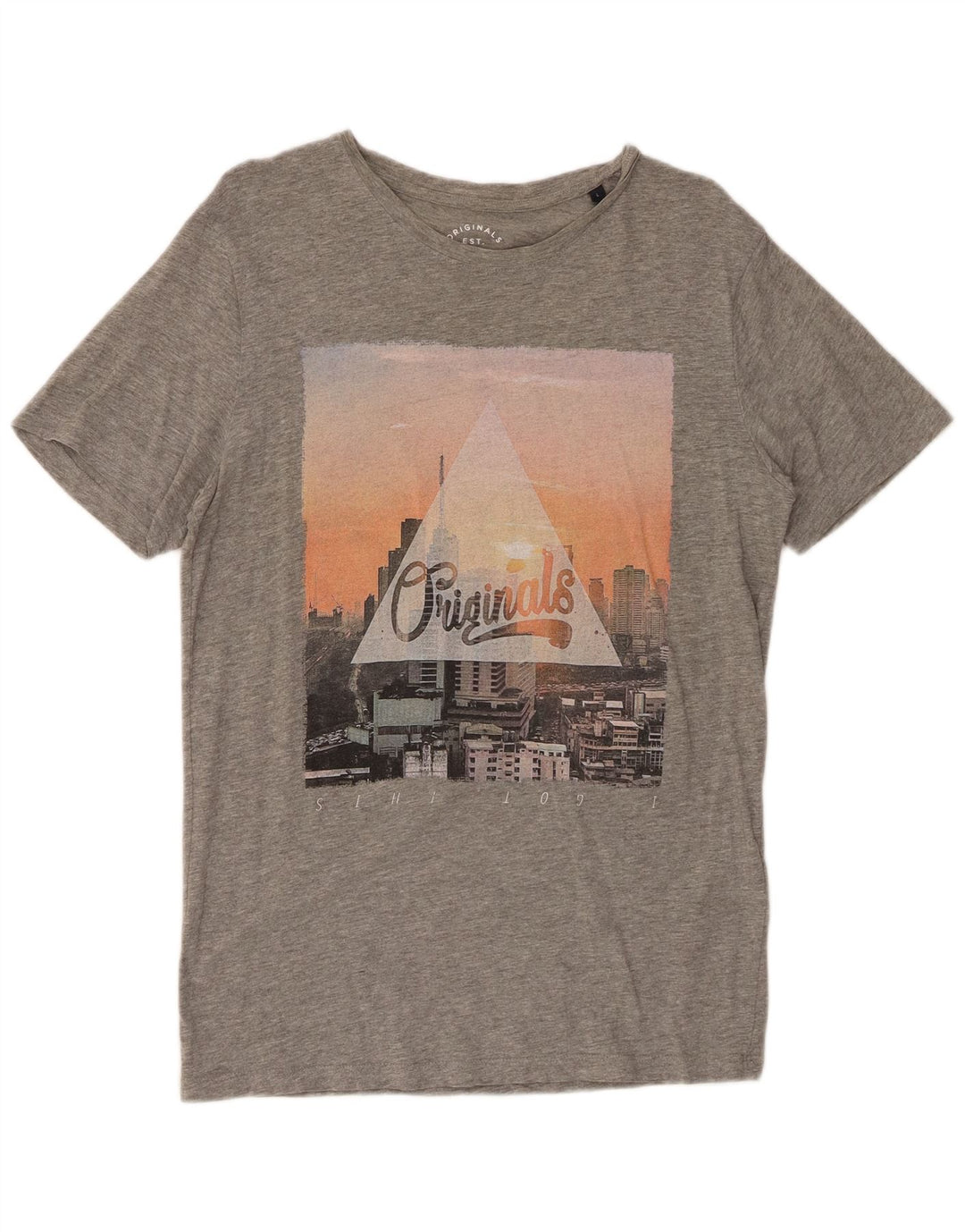 JACK & JONES Herre grafisk T-shirt Top Stor grå flækket bomuld