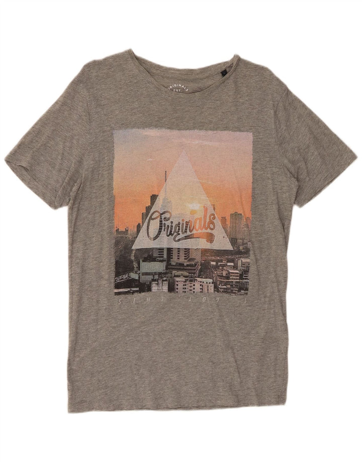 JACK & JONES Herre grafisk T-shirt Top Stor grå flækket bomuld