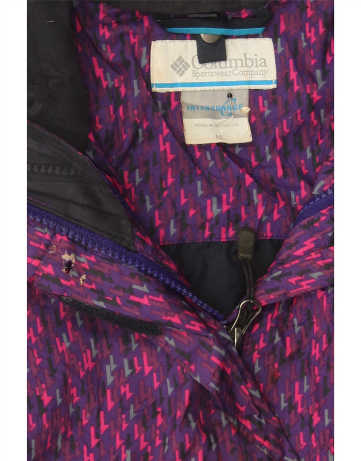 COLUMBIA Womens Hooded Rain Jacket UK 14 Medium Purple Spotted Polyester Vintage Columbia and Second-Hand Columbia from Messina Hembry 
