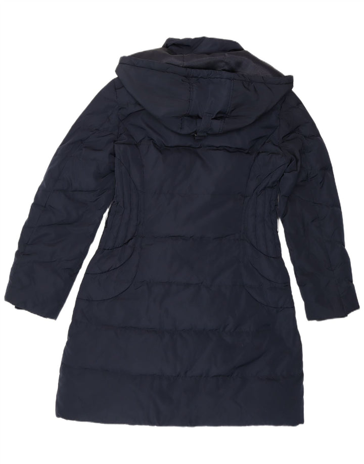 MONSOON Dame Hooded Polstret Frakke UK 14 Medium Navy Blue Polyester