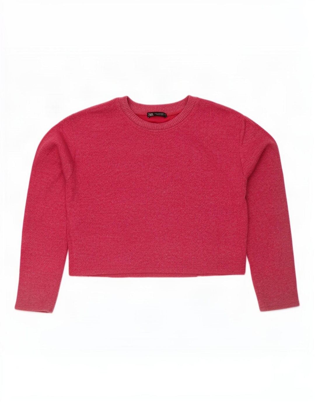 Zara Womens Crop Oversized Top Langærmet UK 10 Small Pink Bomuld
