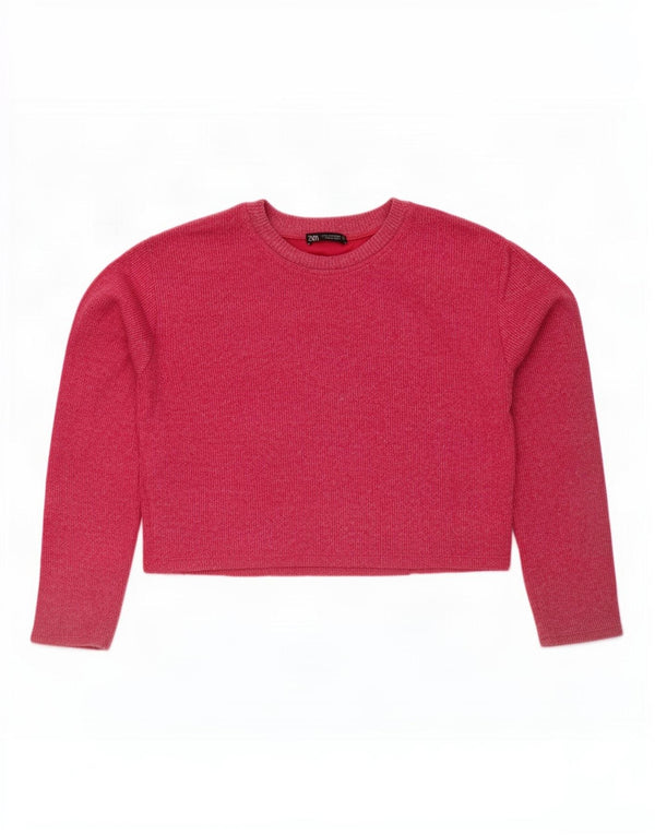 Zara Womens Crop Oversized Top Long Sleeve UK 10 Small Pink Cotton