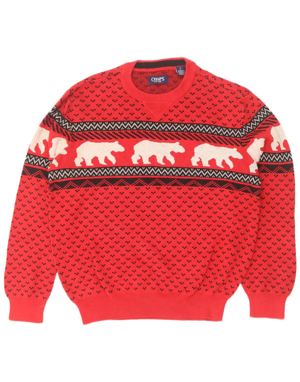 Chaps Herre Crew Neck Jumper Sweater Medium Red Fair Isle
