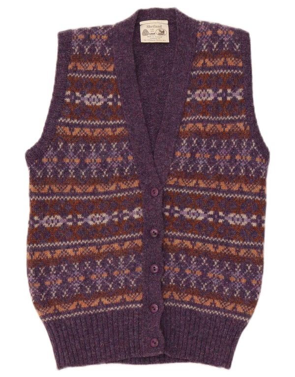 Vintage ærmeløs cardigan sweater til kvinder UK 36 Small Purple Fair Isle