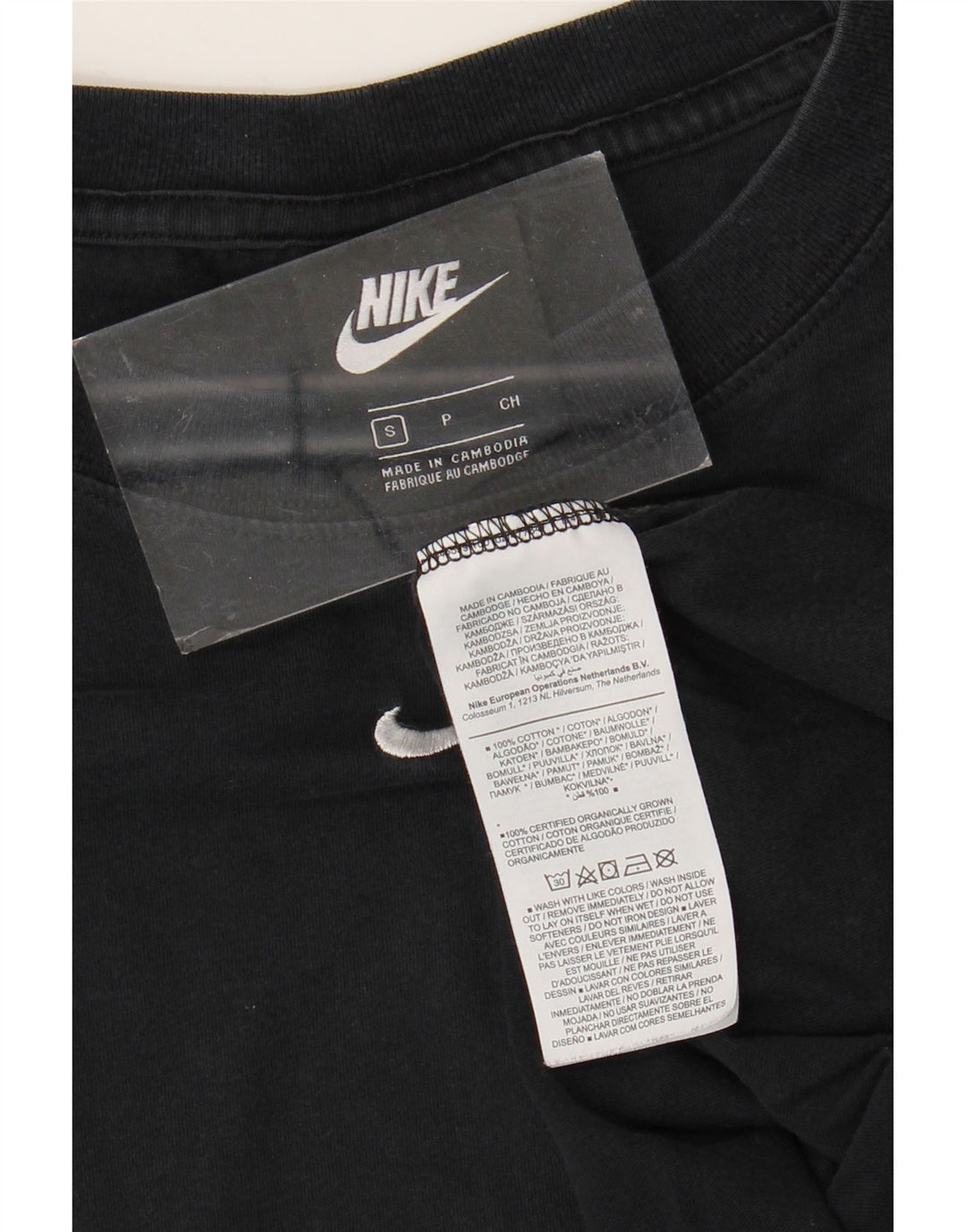 NIKE Womens Crop Oversized T-shirt Top UK 10 Small Black Bomuld