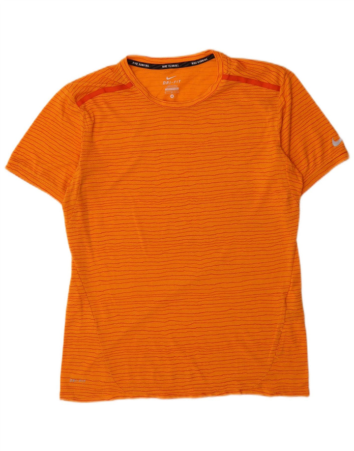 Nike Herre Dri Fit T-Shirt Top Medium Orange Nålestribet Polyester