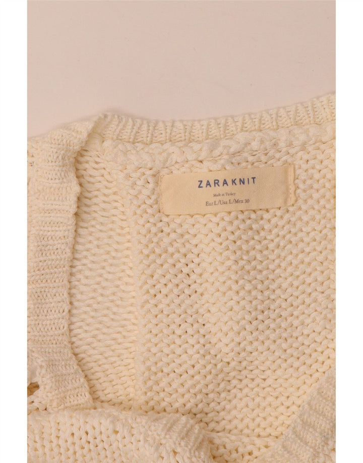 Zara Dame Boat Neck Jumper Sweater UK 16 Large White