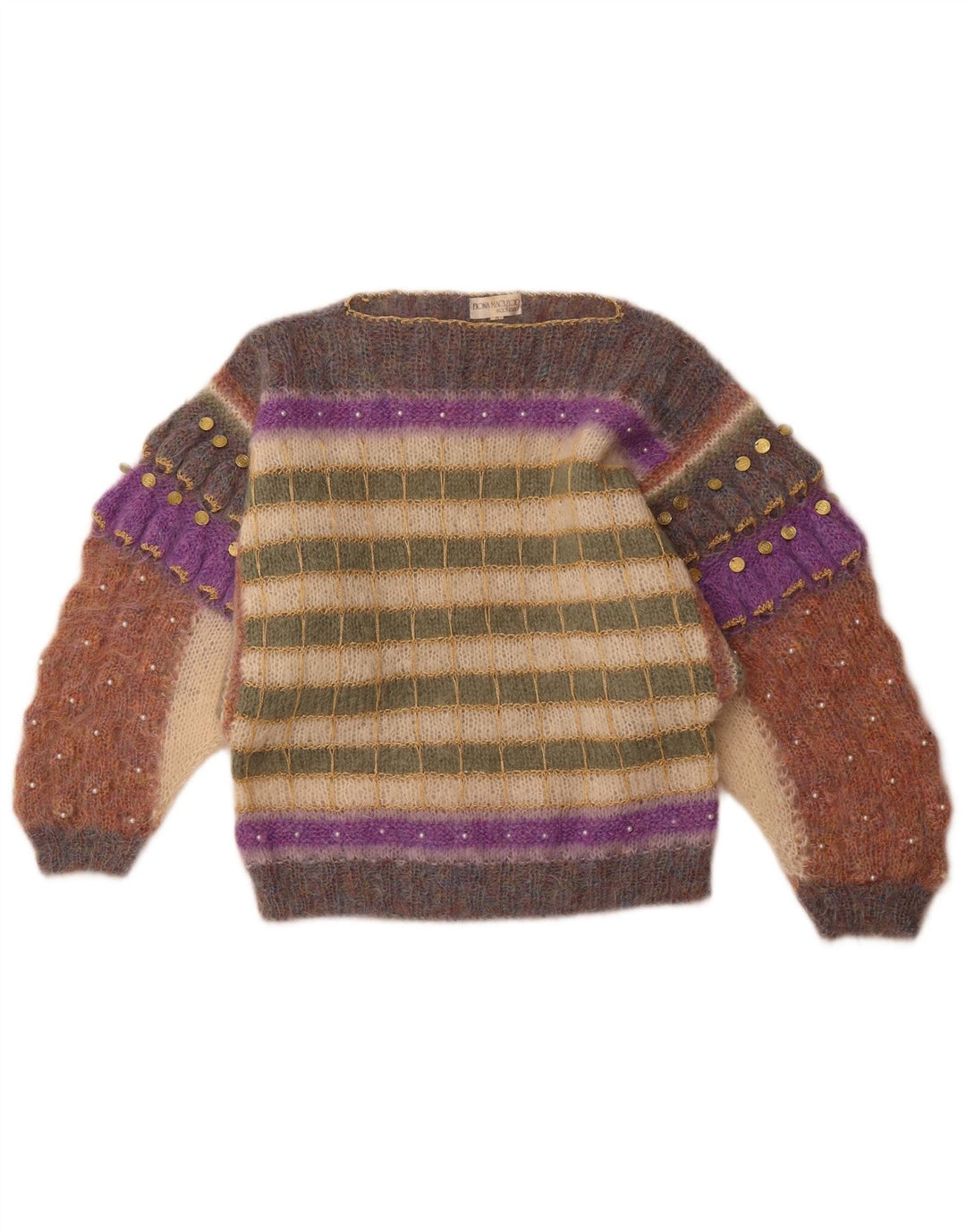 FIONA MACLEOD Dame Boat Neck Jumper Sweater UK 14 Medium Flerfarvet