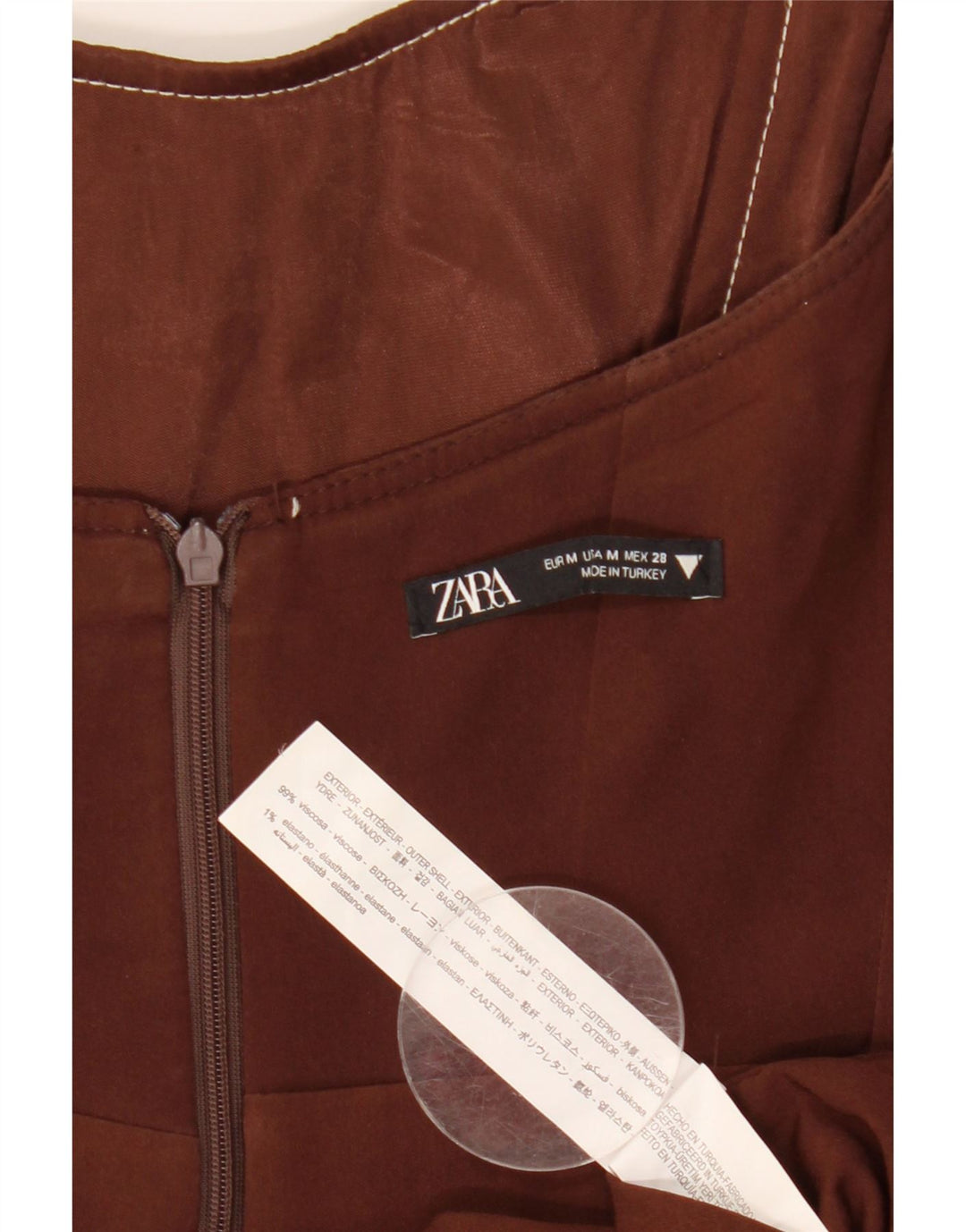 Zara Dame Stropløs Kjole UK 12 Medium Brun Viscose