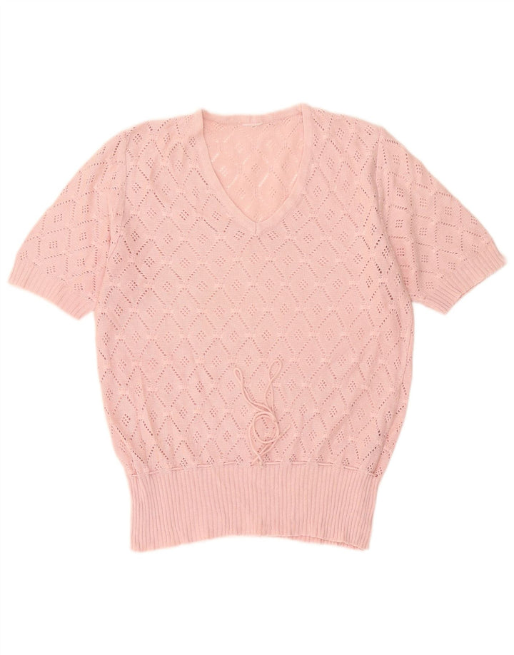 Vintage strikbluse til kvinder IT 48 XL Pink Geometrisk polyakryl
