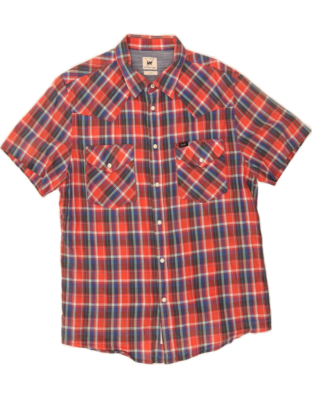 LEE Mens Short Sleeve Shirt Large Red Check Cotton Vintage Lee and Second-Hand Lee from Messina Hembry 