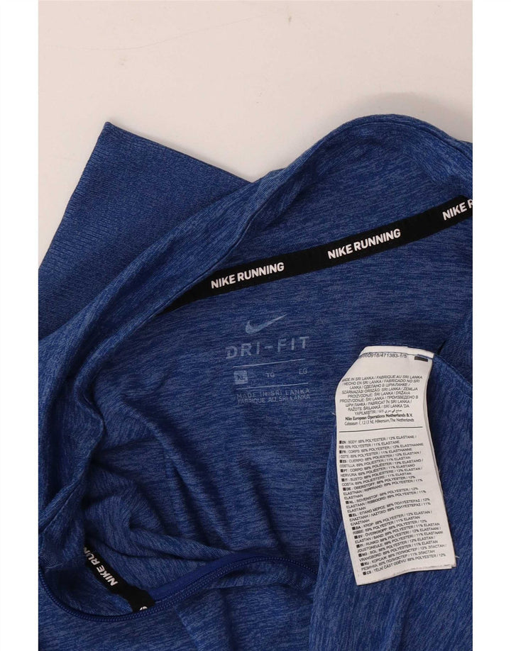 Nike Herre Running Zip Neck Top Langærmet XL Blå Flecked Polyester