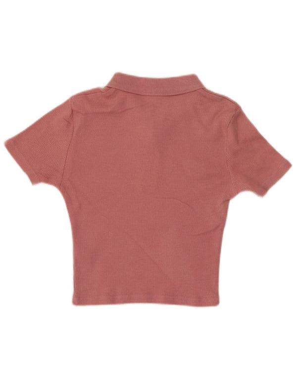 Topshop Dame Crop Polo Shirt UK 6 XS Pink Bomuld