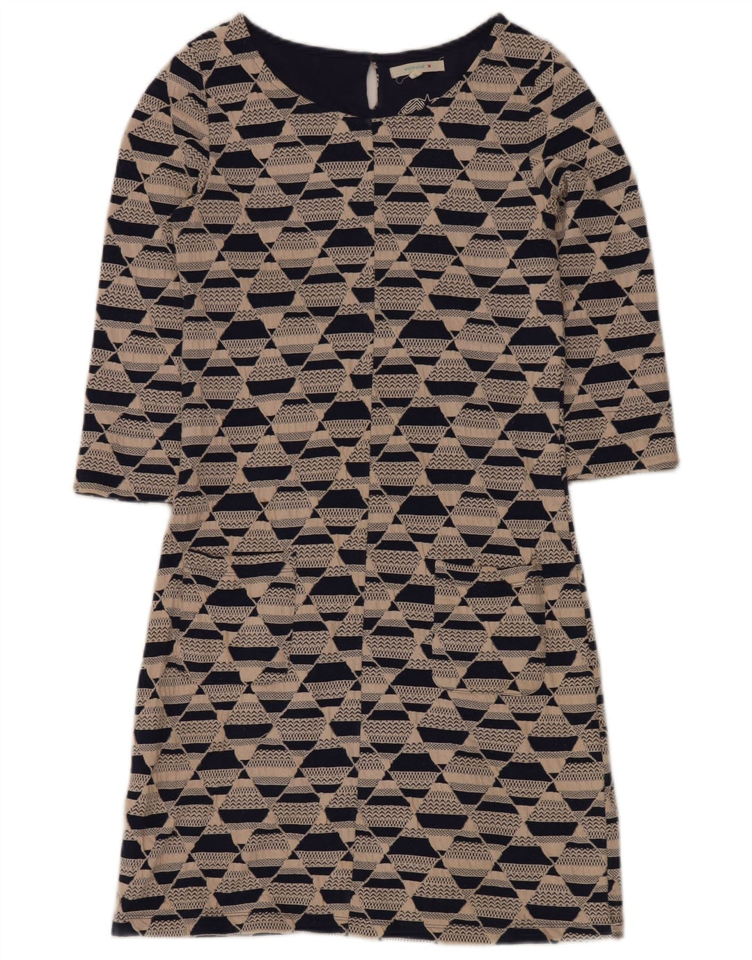 WHITE STUFF Dame 3/4 ærmet Shift Dress UK 8 Small Beige Geometrisk