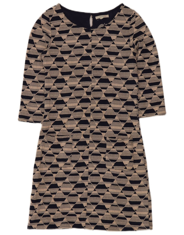 WHITE STUFF Dame 3/4 ærmet Shift Dress UK 8 Small Beige Geometrisk