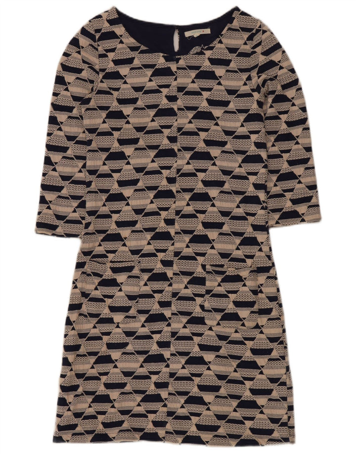 WHITE STUFF Dame 3/4 ærmet Shift Dress UK 8 Small Beige Geometrisk